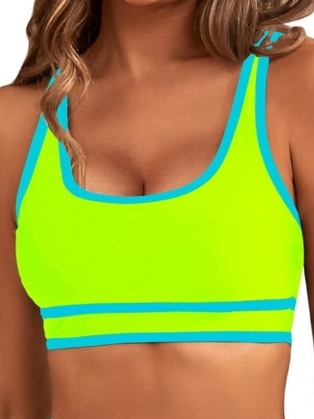Moshu Neon Yellow‎ Swim Top With Blue Trim, Size L, NWT